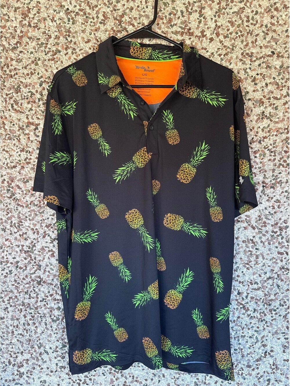 Birdie Bound Men's Golf Polo Black Pineapple Print Size L Stretch